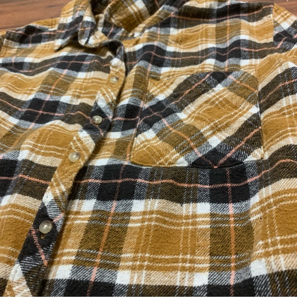 Arizona Jean Co. Flannel Button Down Shirt Size LYellow Brown Plaid Long Sleeve - Picture 6 of 9